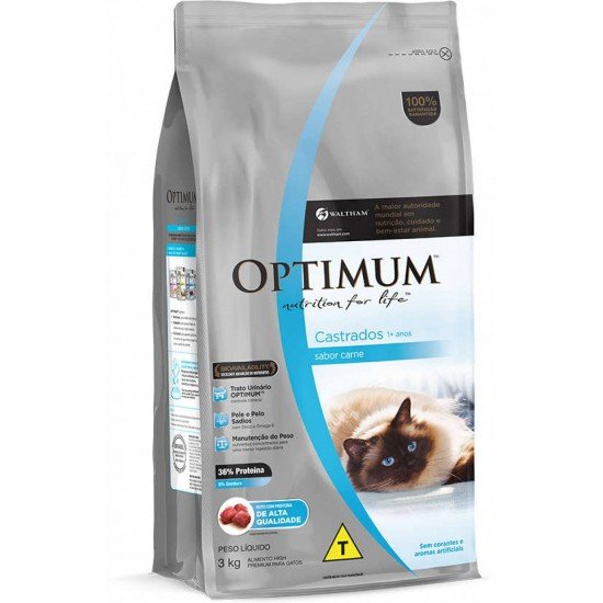 Ração Optimum para Gatos Adultos Castrados 1+ anos Carne 3 kg