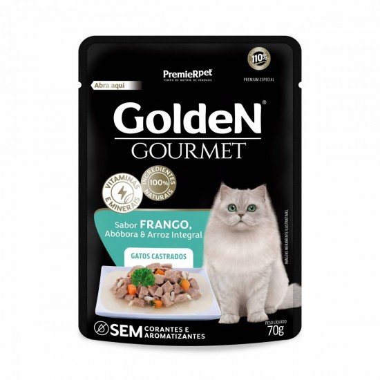 RAÇÃO ÚMIDA PREMIER PET GOLDEN GOURMET FRANGO PARA GATOS CASTRADOS