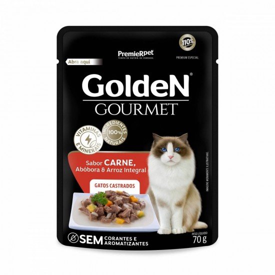RAÇÃO ÚMIDA PREMIER PET GOLDEN GOURMET CARNE PARA GATOS CASTRADOS