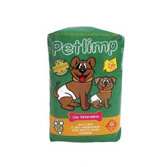 FRALDA DESC. P/ CÃES PETLIMP TAM G C/ 6 UM