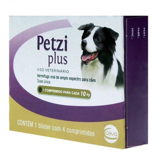 VERMÍFUGO CEVA PETZI PLUS 700 MG PARA CÃES - 4 COMPRIMIDOS