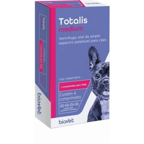 VERMÍFUGO TOTALIS MEDIUM PARA CÃES 4 COMPRIMIDOS