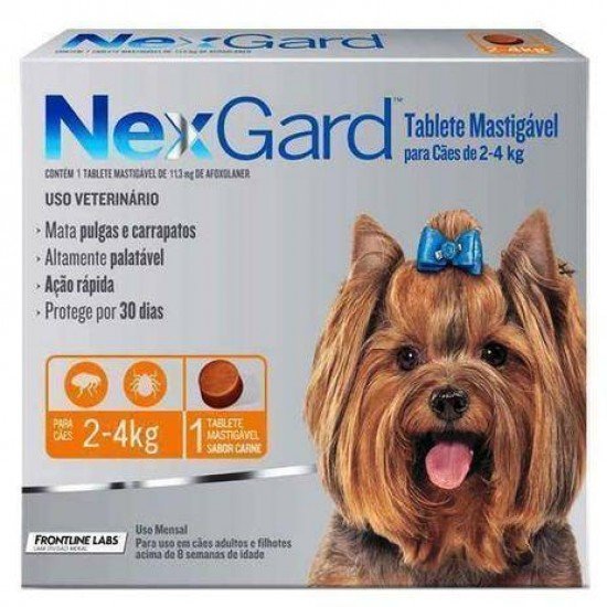 ANTIPULGAS E CARRAPATOS NEXGARD PARA CÃES DE 2 A 4 KG