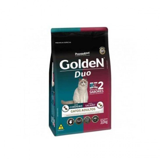 RAÇÃO GOLDEN DUO PARA GATOS ADULTOS SABOR CORDEIRO E SALMÃO 3KG