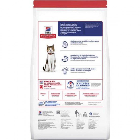 RAÇÃO SECA HILLS SCIENCE DIET LONGEVIDADE ATIVA PARA GATOS ADULTOS 7+