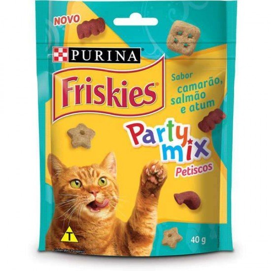 PETISCO NESTLÉ PURINA FRISKIES PARTY MIX CAMARÃO, SALMÃO E ATUM PARA GATOS ADULTOS