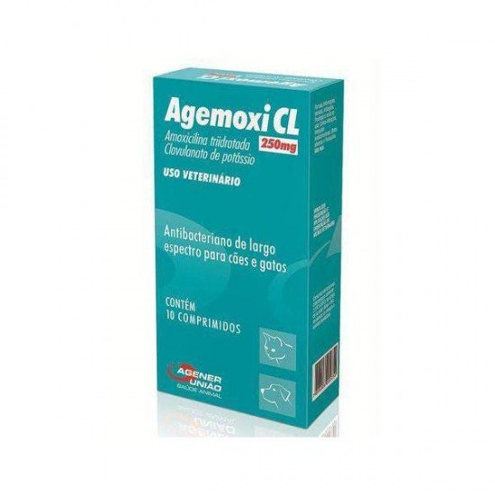 ANTIBIÓTICO AGENER UNIÃO AGEMOXI CL 10 COMPRIMIDOS - 250MG CÃES E GATOS