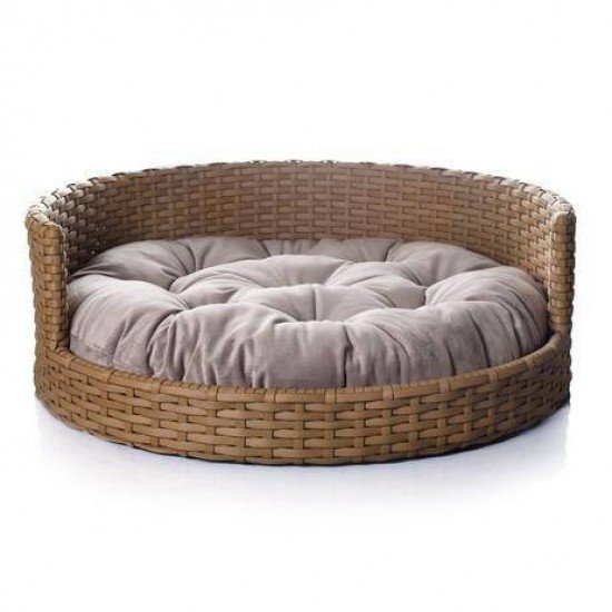 CAMA REDONDA CACHORRO/GATO PEQUENO/MÉDIO ATÉ 12KG 65X65CM FIBRA SINTÉTICA VELUDO NUDE