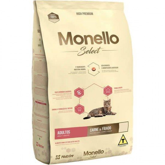 RAÇÃO SECA NUTRIRE MONELLO SELECT CARNE & FÍGADO PARA GATOS ADULTOS RAÇÃO SECA NUTRIRE MONELLO SELECT CARNE & FÍGADO PARA GATOS ADULTOS