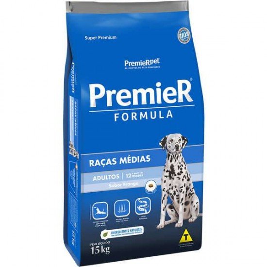 RAÇÃO PREMIER FÓRMULA PARA CÃES ADULTOS DE RAÇAS MÉDIAS SABOR FRANGO 20KG