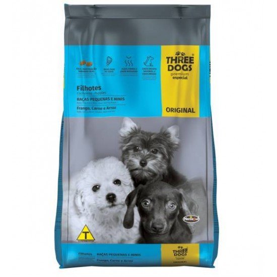RAÇÃO THREE DOGS ORIGINAL FRANGO, CARNE E ARROZ PARA CÃES FILHOTES RAÇAS PEQUENAS E MINI RAÇÃO THREE DOGS ORIGINAL FRANGO, CARNE E ARROZ PARA CÃES FILHOTES RAÇAS PEQUENAS E MINI