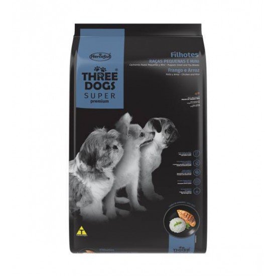 RAÇÃO SECA THREE DOGS SUPER PREMIUM FRANGO E ARROZ PARA CÃES FILHOTES RAÇAS PEQUENAS E MINI