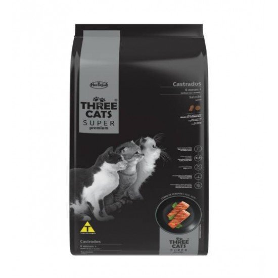 RAÇÃO THREE CATS PARA GATOS CASTRADOS SABOR SALMÃO