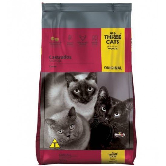 RAÇÃO THREE CATS ORIGINAL SABOR CARNE PARA GATOS ADULTOS CASTRADOS RAÇÃO THREE CATS ORIGINAL SABOR CARNE PARA GATOS ADULTOS CASTRADOS