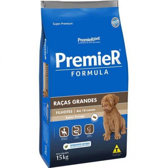 RAÇÃO PREMIER FÓRMULA PARA CÃES FILHOTES DE RAÇAS GRANDES SABOR FRANGO 15KG