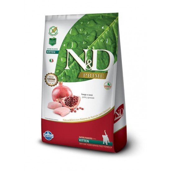 RAÇÃO N&D GATOS FILHOTES FARMINA PRIME SABOR FRANGO E ROMÃ