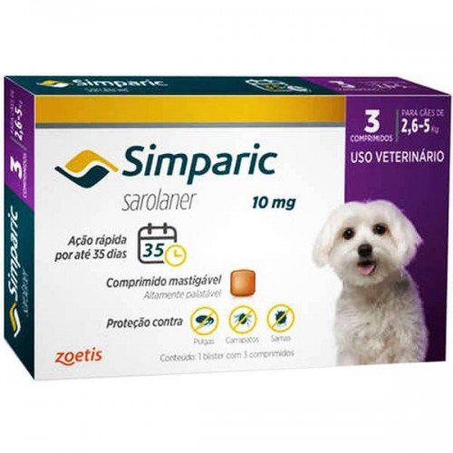 ANTIPULGAS SIMPARIC 10 MG PARA CÃES 2,6 A 5 KG - ZOETIS