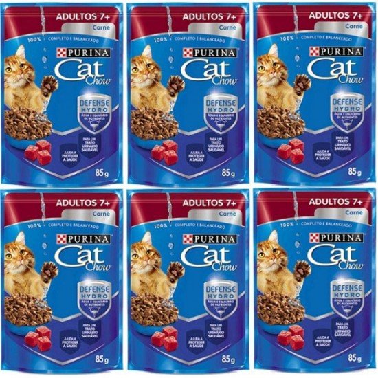 RAÇÃO NESTLÉ PURINA CAT CHOW ADULTOS 7+ SACHÊ CARNE AO MOLHO