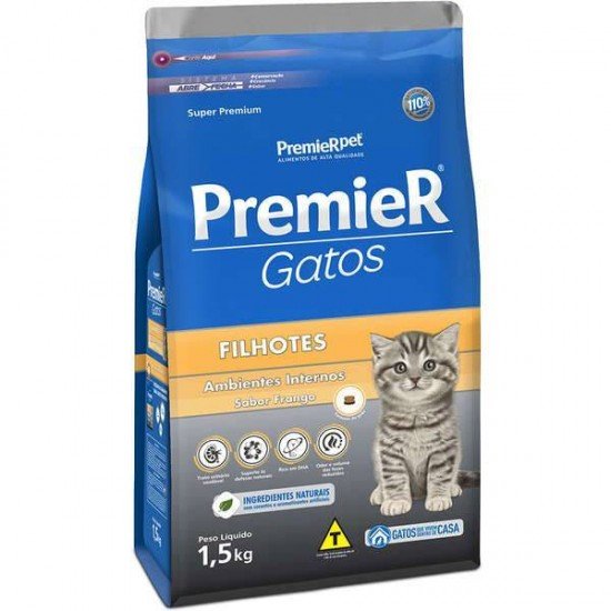 RAÇÃO PREMIER AMBIENTES INTERNOS PARA GATOS FILHOTES SABOR FRANGO 1,5KG