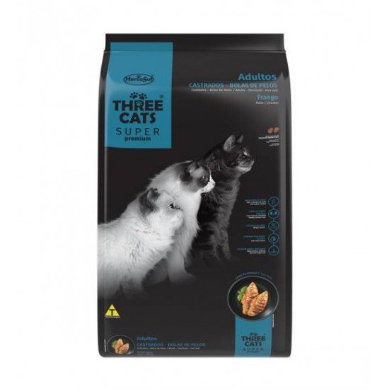 RAÇÃO THREE CATS BOLA DE PELO PARA GATOS CASTRADOS SABOR FRANGO RAÇÃO THREE CATS BOLA DE PELO PARA GATOS CASTRADOS SABOR FRANGO