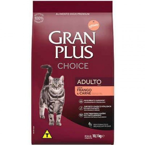 RAÇÃO GRANPLUS CHOICE PARA GATOS ADULTOS SABOR FRANGO E CARNE 10,1KG