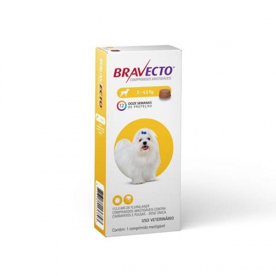 ANTIPULGAS E CARRAPATOS BRAVECTO MSD PARA CÃES ATÉ 4,5 KG