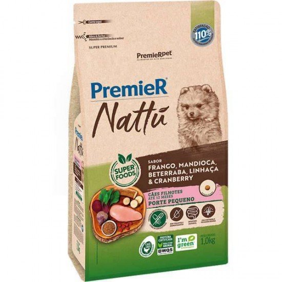 RAÇÃO PREMIER NATTU PARA CÃES FILHOTES DE RAÇAS PEQUENAS SABOR MANDIOCA