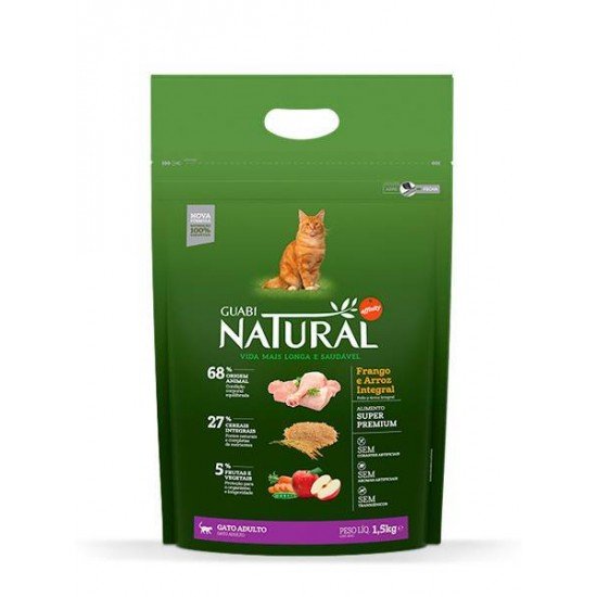 RAÇÃO GUABI NATURAL PARA GATOS ADULTOS SABOR FRANGO & ARROZ INTEGRAL 1,5