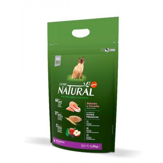 RAÇÃO GUABI NATURAL PARA GATOS ADULTOS SABOR SALMÃO & CEVADA