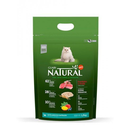RAÇÃO GUABI NATURAL PARA GATOS CASTRADOS SABOR CORDEIRO & AVEIA 1,5KG