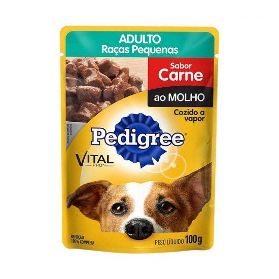 RAÇÃO ÚMIDA PEDIGREE SACHÊ CARNE AO MOLHO CÃES ADULTOS DE RAÇAS PEQUENAS 100G