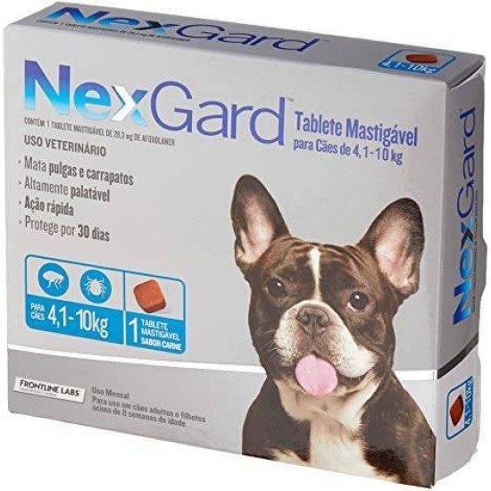 ANTIPULGAS E CARRAPATOS NEXGARD PARA CÃES DE 4,1 A 10KG