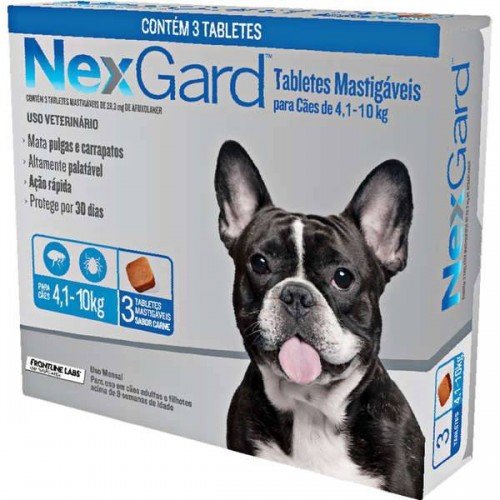 ANTIPULGAS E CARRAPATOS NEXGARD PARA CÃES DE 4,1 A 10KG