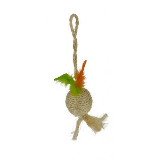 BRINQUEDO GATO BOLA PING SISAL COM PENAS GRANDE