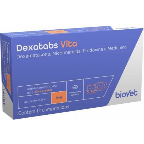 ANTI-INFLAMATÓRIO DEXATABS VITA PARA CÃES E GATOS  1MG COM 12 COMPRIMIDOS