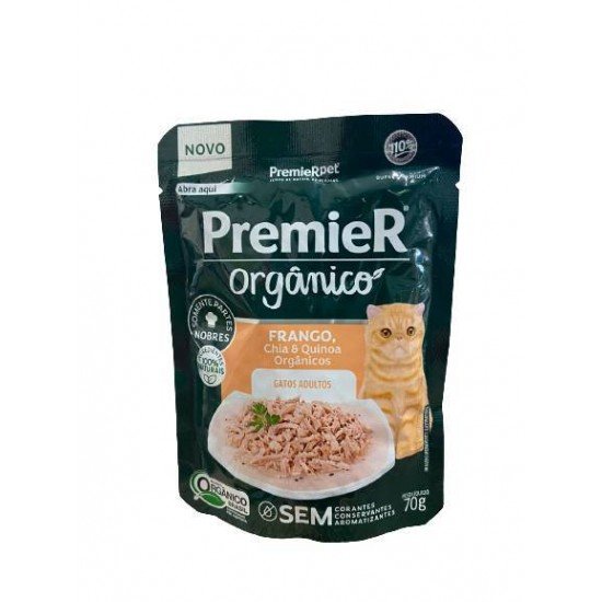 RAÇÃO ÚMIDA SACHÊ PREMIER ORGÂNICO GATOS ADULTOS FRANGO, CHIA E QUINOA 70G