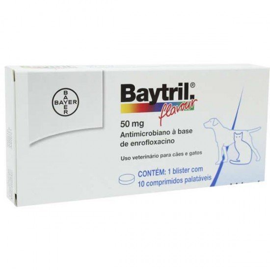 ANTIBIÓTICO BAYER BAYTRIL FLAVOUR ENROFLOXACINO 50 MG - 10 COMPRIMIDOS