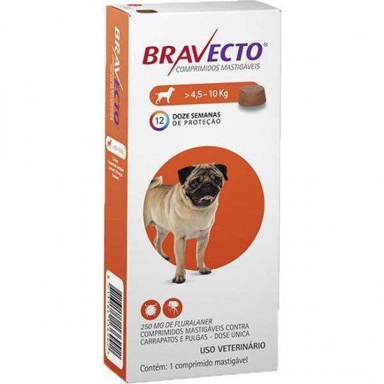 ANTIPULGAS E CARRAPATOS BRAVECTO MSD PARA CÃES DE 4,5 A 10 KG