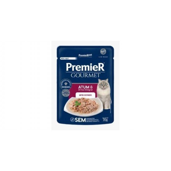 RAÇÃO ÚMIDA PREMIER GOURMET PARA GATOS SABOR ATUM E ARROZ INTEGRAL 70G