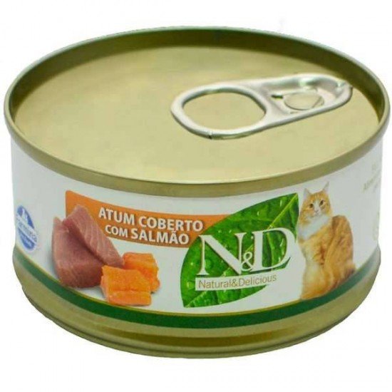 A RAÇÃO FARMINA N&D ÚMIDA DE ATUM E SALMÃO PARA GATOS - 70 G