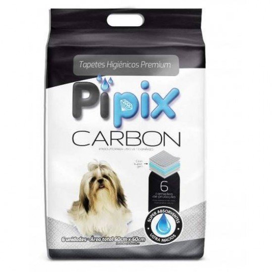 TAPETE HIGIÊNICO CARBONO PIPIX SUPER ABSORVENTE C/6 UNIDADES 60X60