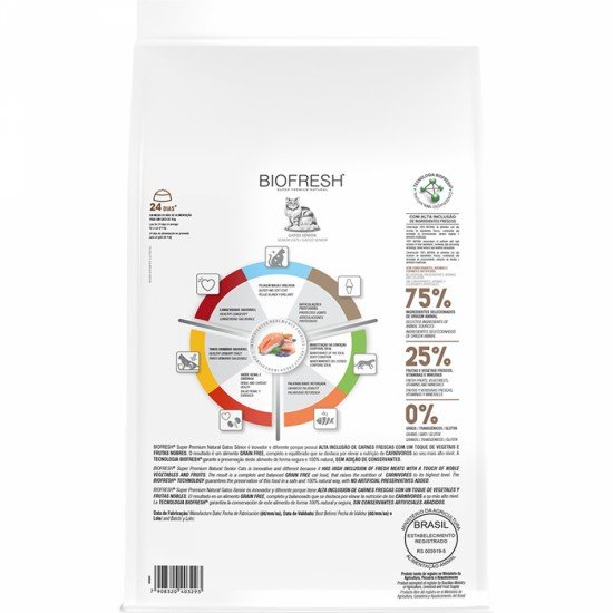 Ração Seca Biofresh Peixe Branco, Salmão, Chá Verde, Cúrcuma e Blueberry para Gatos Sênior