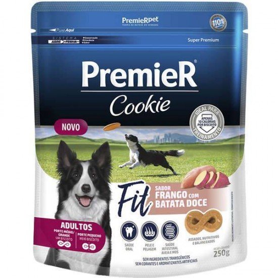 BISCOITO PREMIER PET COOKIE FIT FRANGO COM BATATA DOCE PARA CÃES ADULTOS