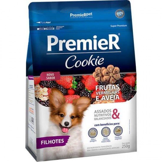 BISCOITO PREMIER PET COOKIE FRUTAS VERMELHAS E AVEIA PARA CÃES FILHOTES
