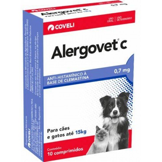 ALERGOVET COVELI PARA CÃES E GATOS ATÉ 15KG 10 COMPRIMIDOS