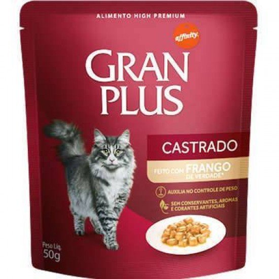 RAÇÃO ÚMIDA AFFINITY PETCARE GRANPLUS SACHÊ FRANGO PARA GATOS CASTRADOS ADULTOS