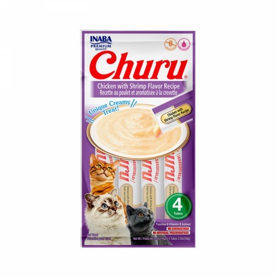 Purê Churu Galinha e Camarão para Gatos 56g c/ 4x tubes de 14g