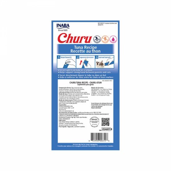 Purê Churu Atum para Gatos 56g c/ x 4 tubes de 14g cada