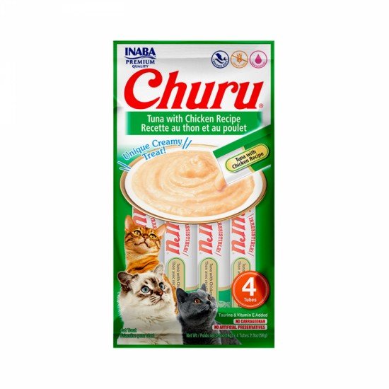 Purê Churu Atum com Galinha para Gatos 56g c/ 4 tubes x 14g cada