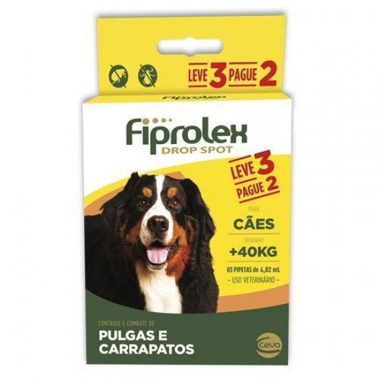 FIPROLEX 4,02ML COMBO ANTIPULGAS E CARRAPATICIDA CÃES ACIMA DE 40KG LEVE 3 PAGUE 2 FIPROLEX 4,02ML COMBO ANTIPULGAS E CARRAPATICIDA CÃES ACIMA DE 40KG LEVE 3 PAGUE 2